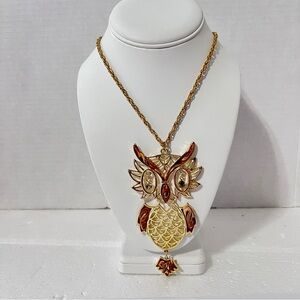 Gold and Brown Owl Pendant Necklace